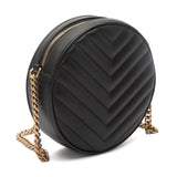 Chevron Quilted Leather Vinyle Round Camera Shoulder Bag Black.