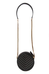 Chevron Quilted Leather Vinyle Round Camera Shoulder Bag Black.