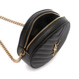 Chevron Quilted Leather Vinyle Round Camera Shoulder Bag Black.