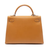 Box Leather Palladium Plated Kelly Sellier 32 Natural Bag.