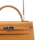 Box Leather Palladium Plated Kelly Sellier 32 Natural Bag.