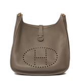 Hermes Gris Etain Clemence Leather Evelyne Gold Hardware