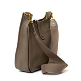 Hermes Gris Etain Clemence Leather Evelyne GM Gold Hardware