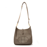 Hermes Gris Etain Clemence Leather Evelyne GM III Bag