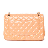 Chanel Peach Quilted Patent Leather Classic Jumbo Double Flap Bag