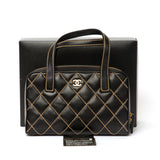 Chanel Black Quilted Leather Contrast Stitch Surpique Bowler Bag