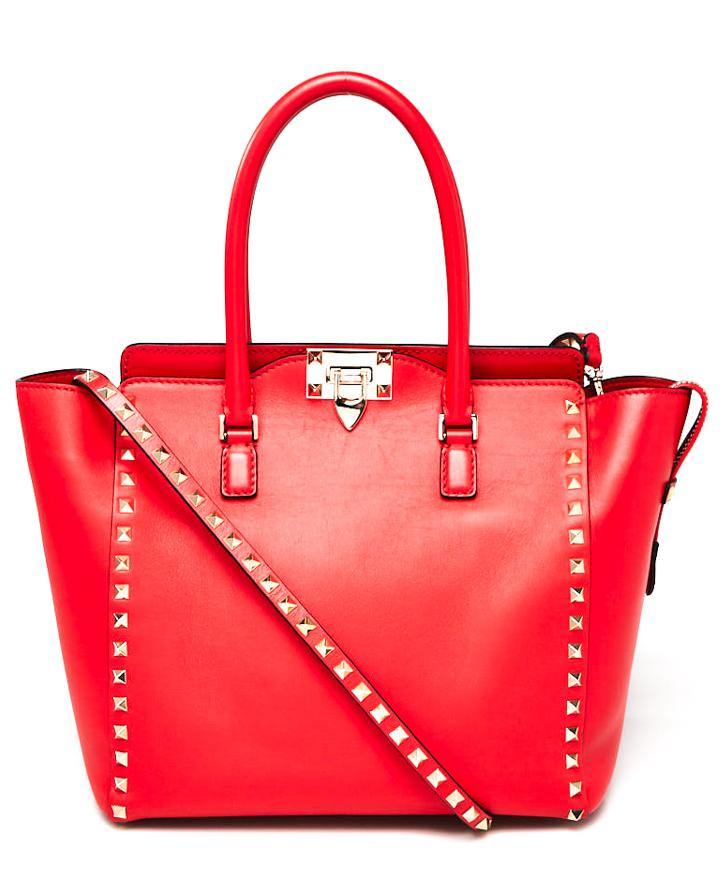 Valentino Red Leather Rockstud Double Tote Bag