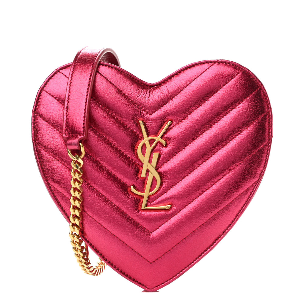 Saint Laurent Pink Chevron Monogram Small Love Heart Chain Bag