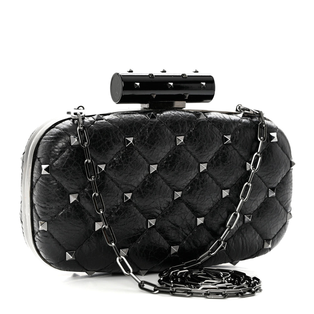 VALENTINO Rockstud Spike Nappa Leather Clutch Bag Metallic Silver