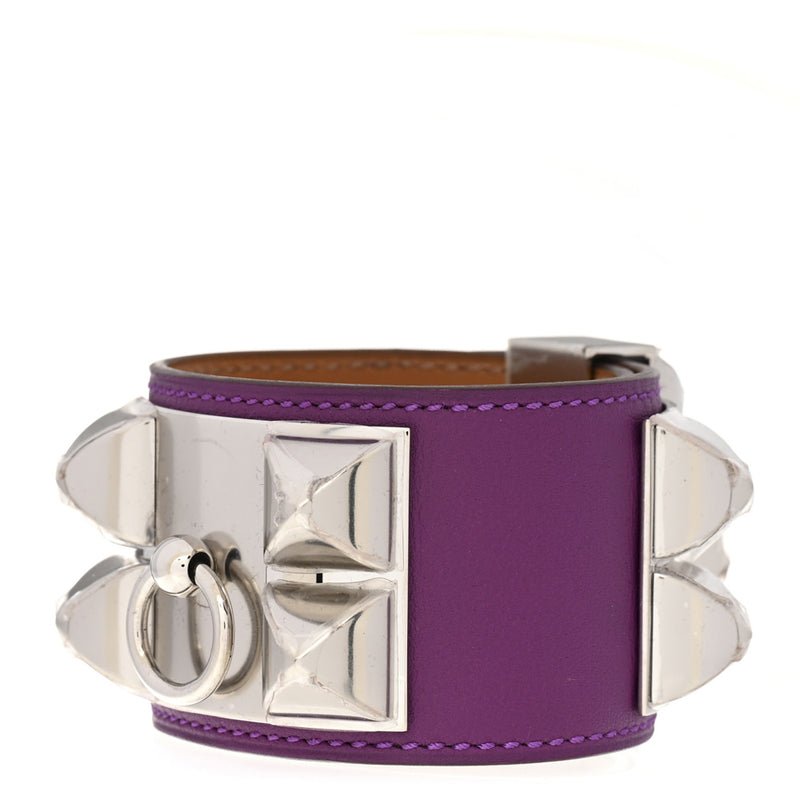 Hermes Anemone Swift Leather Palladium Plated Collier de Chien Bracelet