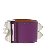 Hermes Anemone Swift Leather Palladium Plated Collier de Chien Bracelet