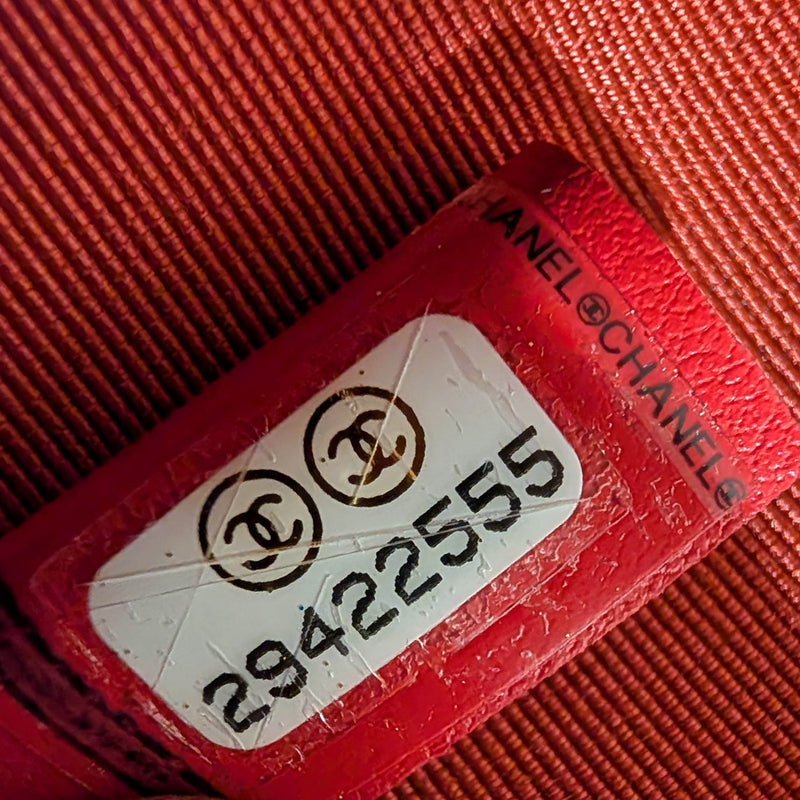 Chanel Red Quilted Caviar Leather Multi Pocket Zip Bag