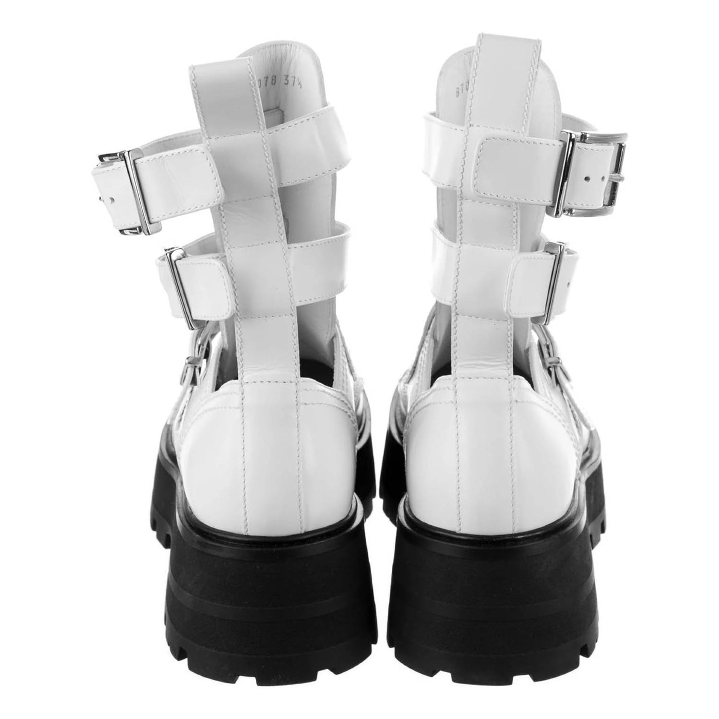 Alexander McQueen White Leather Rave Buckle Boots 37.5