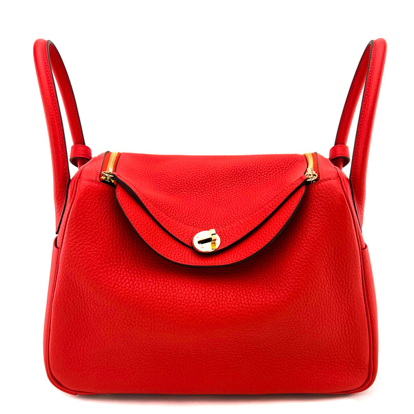 HERMES Taurillon Clemence Lindy 26 Rouge Tomate 689299