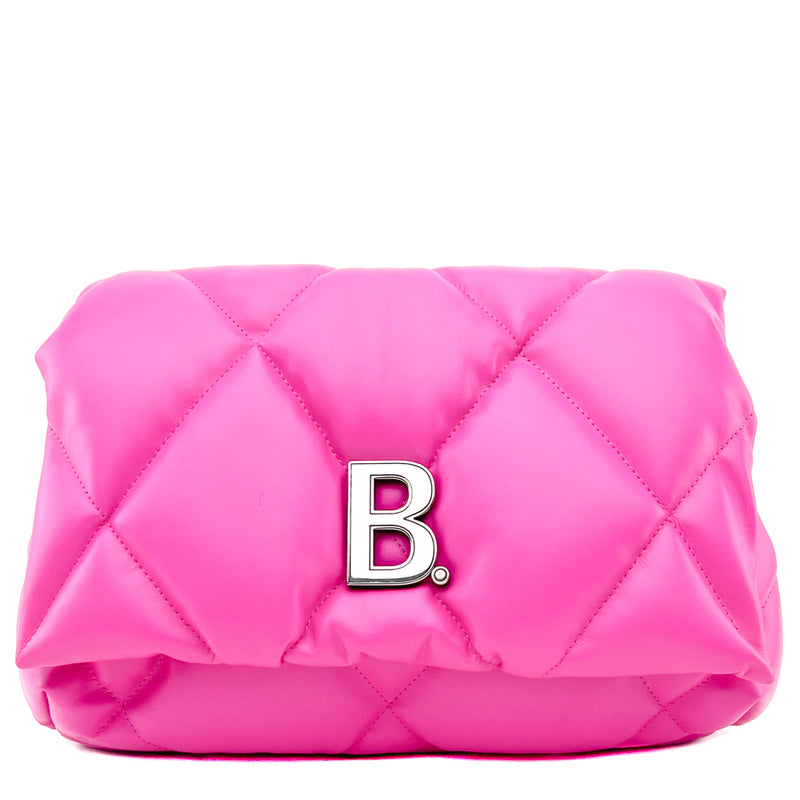 Pink Quilted Leather Touch Puffy Clutch Bag