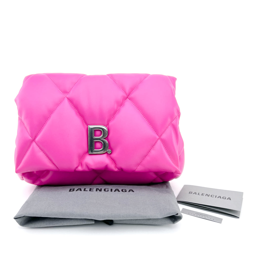 Betydelig is rendering Balenciaga Pink Quilted Leather Touch Puffy Clutch Bag