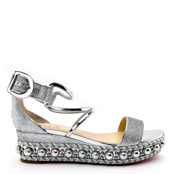 Christian Louboutin Silver Crepe Satin Specchio Lurex Chocazeppa 60 Platform Sandals 40