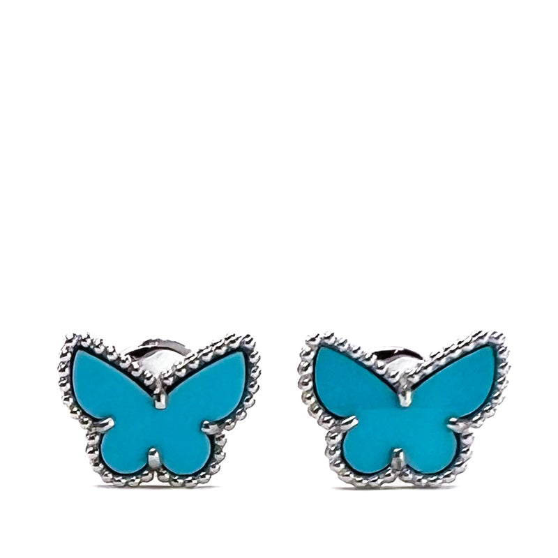 Van Cleef & Arpels 18K White Gold Turquoise Sweet Alhambra Butterfly Earrings