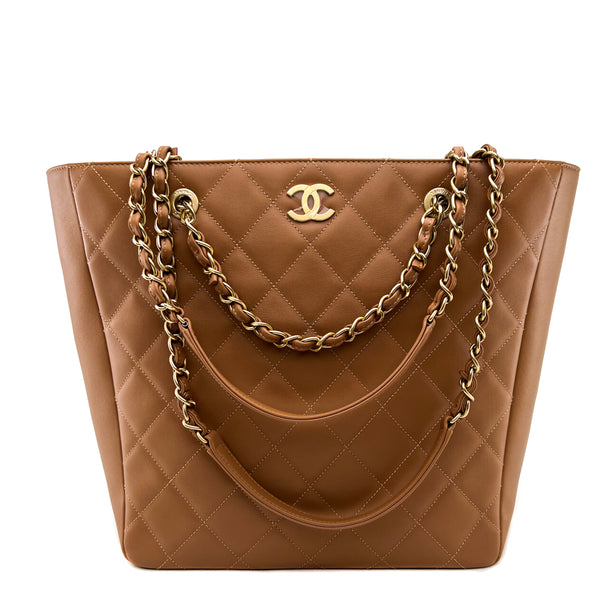 Chanel AS2807 Gold Quilted Shopping Tote Bag