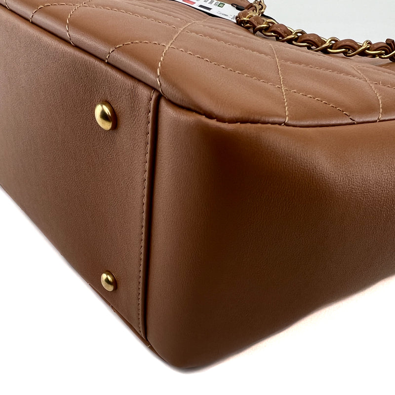 Vintage Chanel Flap Bag Bronze Diagonal Quilted Calfskin Gold Hardware