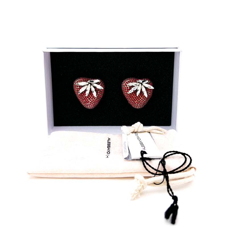 Alessandra Rich Red Crystal Strawberry Clip-On Earrings - Luxybit