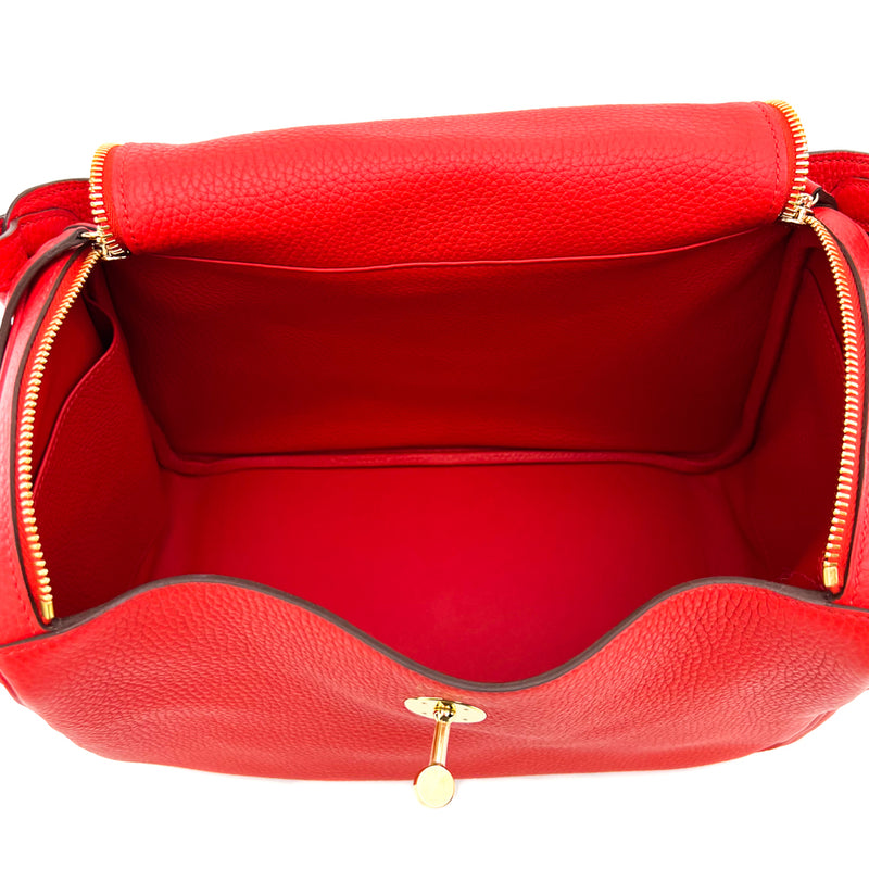 HERMES Taurillon Clemence Lindy 26 Rouge Tomate 689299