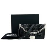Chanel Black Tweed Chevron Medium Boy Flap Bag A67086 - Luxybit