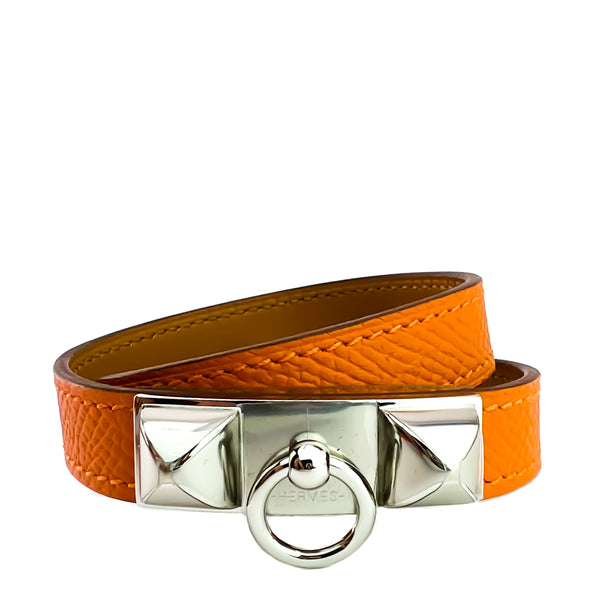 Hermes Orange Epsom Leather Rivale Double Tour Bracelet