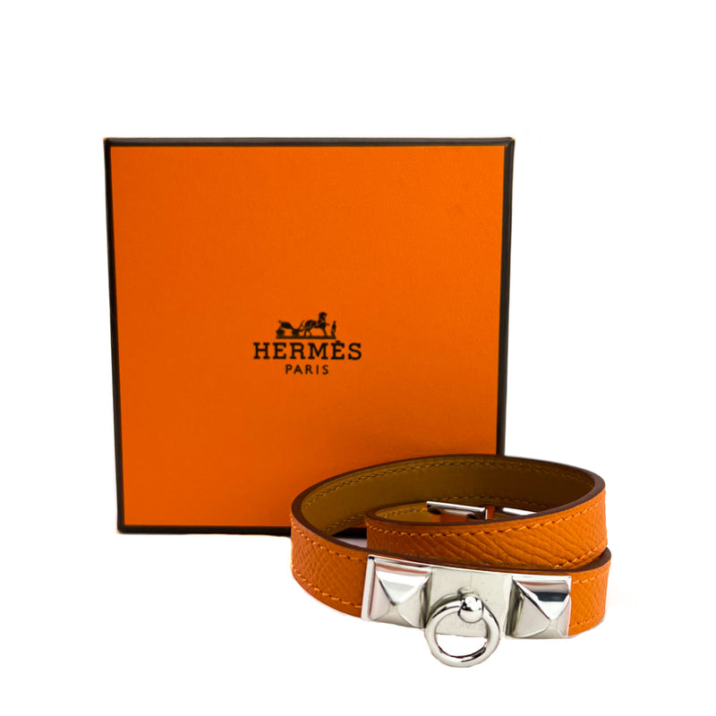 Hermes Orange Epsom Leather Rivale Double Tour Bracelet