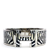 Hermes Beige and Blue Enamel Clic Clac H Zebres De Tanzanie PM Wide Bracelet