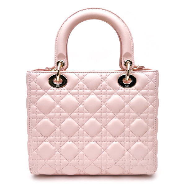 Christian Dior Light Pink Lambskin Cannage Medium Lady Dior Bag - Luxybit