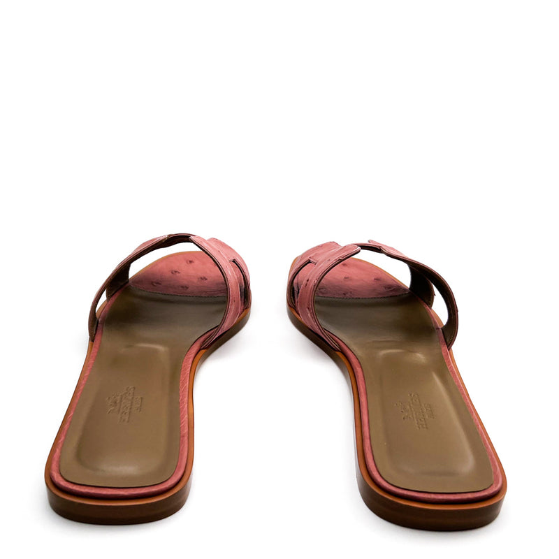 Hermes Rouge Blush Ostrich Oran Sandals 40.5