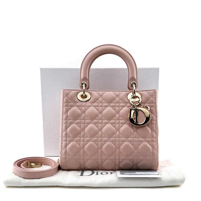 Christian Dior Light Pink Lambskin Cannage Medium Lady Dior Bag - Luxybit