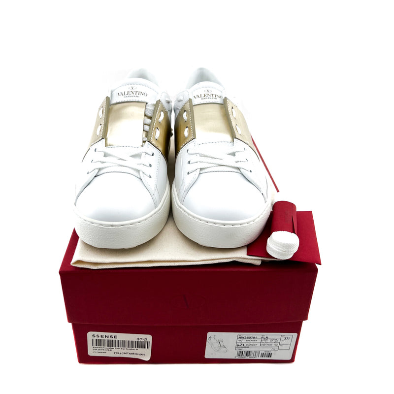 Valentino White Leather Platinum Stripe Rockstud Open Sneakers