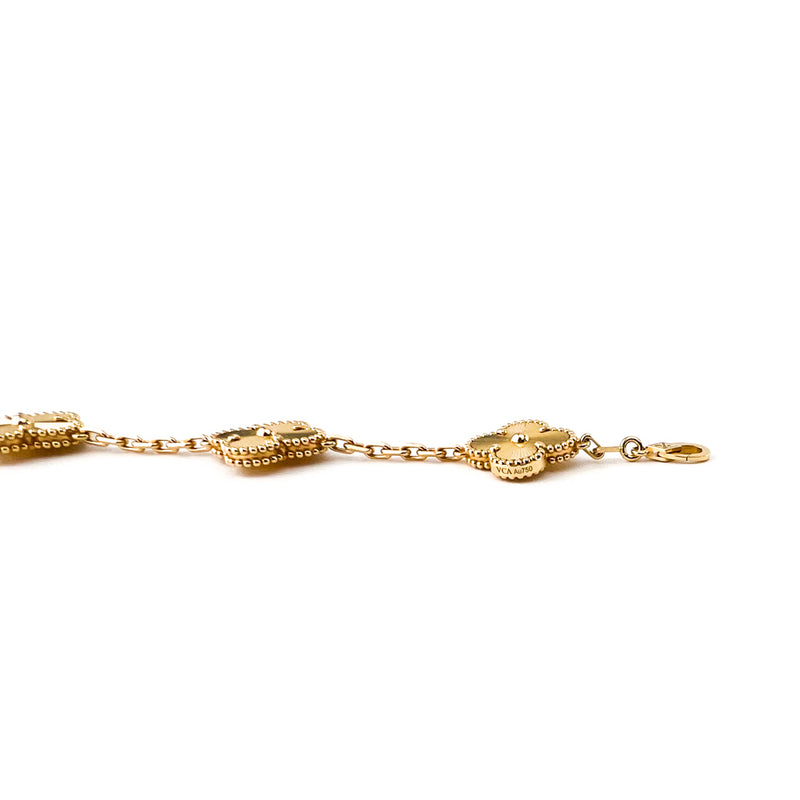 Van Cleef & Arpels 18K Yellow Gold Guilloche Vintage Alhambra 5 Motif Bracelet