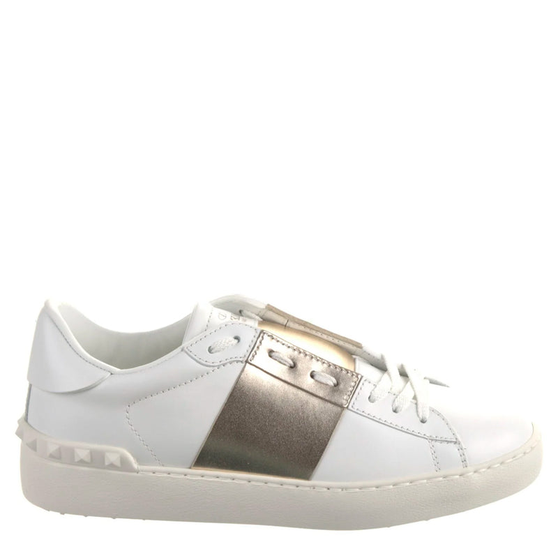 Valentino WHITE/PLATINIUM OPEN SNEAKER WITH METALLIC STRIPE