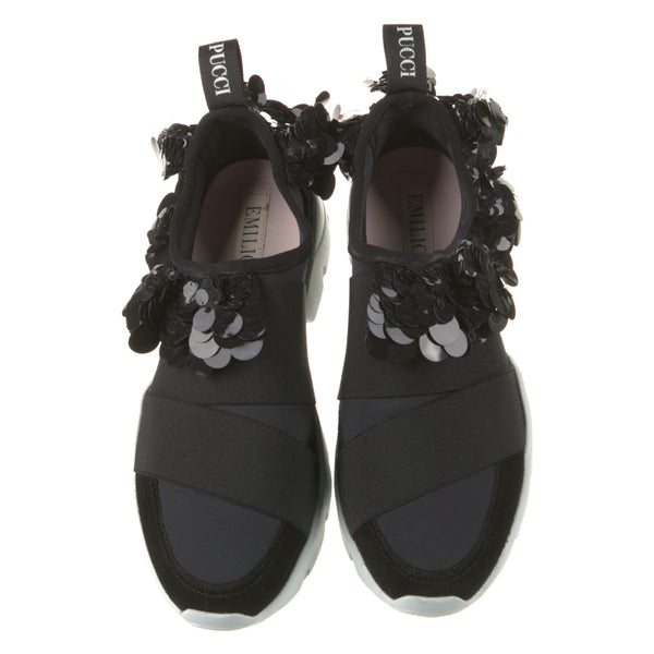 Emilio Pucci Black City One Sequin Ruffle Sneakers 