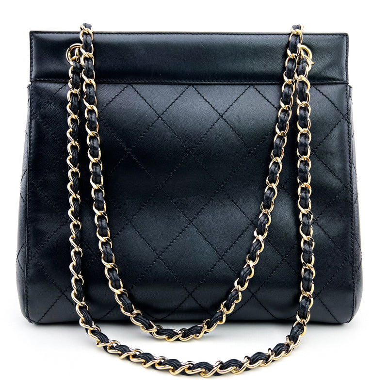 Chanel Black Quilted Lambskin Leather CC Turn Lock Chain Tote Bag