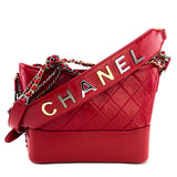 Chanel Red Quilted Leather Medium Logo Strap Gabrielle Hobo Bag
