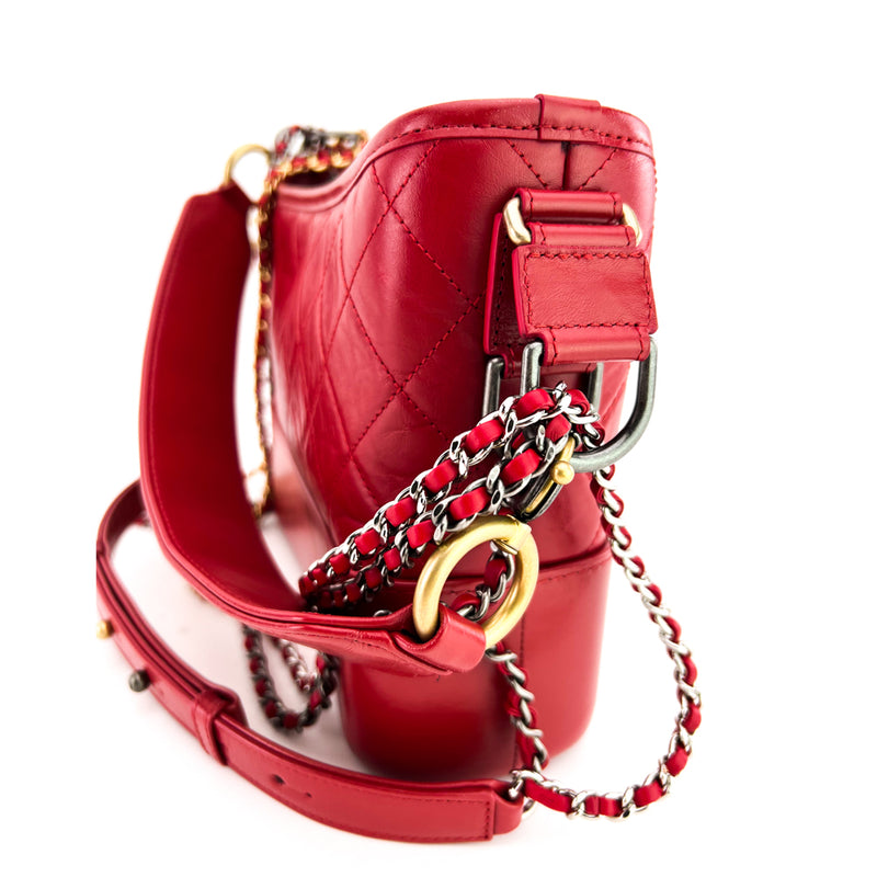 Chanel Red Quilted Leather Medium Logo Strap Gabrielle Hobo Bag