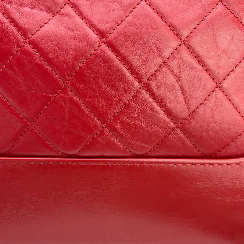 Chanel Red Quilted Leather Medium Logo Strap Gabrielle Hobo Bag