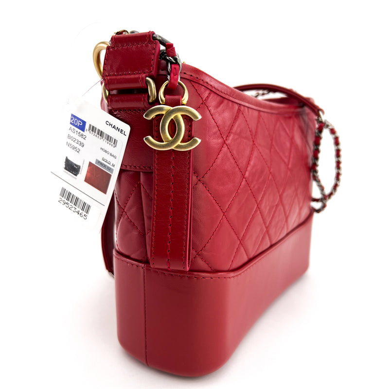 Chanel Red Quilted Leather Medium Logo Strap Gabrielle Hobo Bag