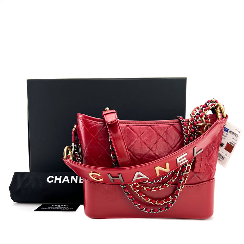 Chanel Red Quilted Leather Medium Logo Strap Gabrielle Hobo Bag - Luxybit