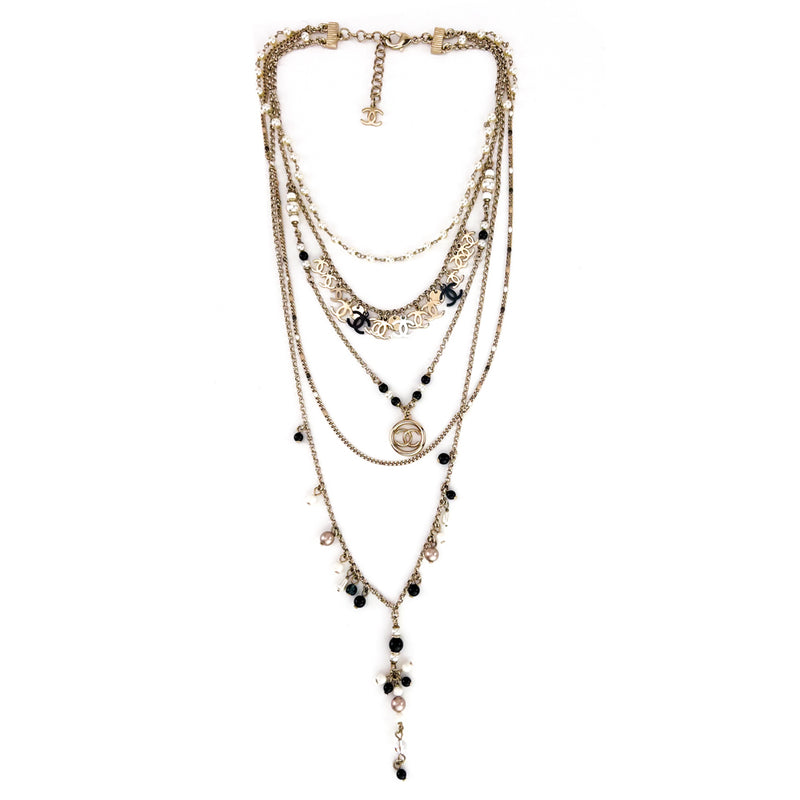 Chanel Pearl Bead Chain CC Confetti Multi Strand Necklace