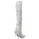 Balenciaga White Knife Dollar 110 Stretch Fabric Over-The-Knee Boots
