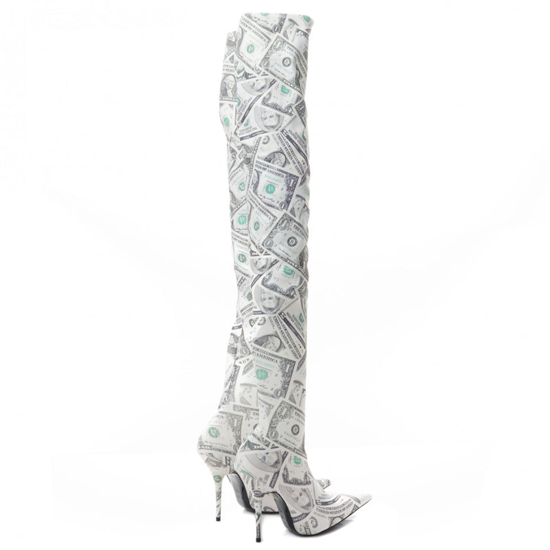 aktivitet Ærlig Penge gummi Balenciaga White Knife Dollar 110 Stretch Fabric Over-The-Knee Boots 36.5