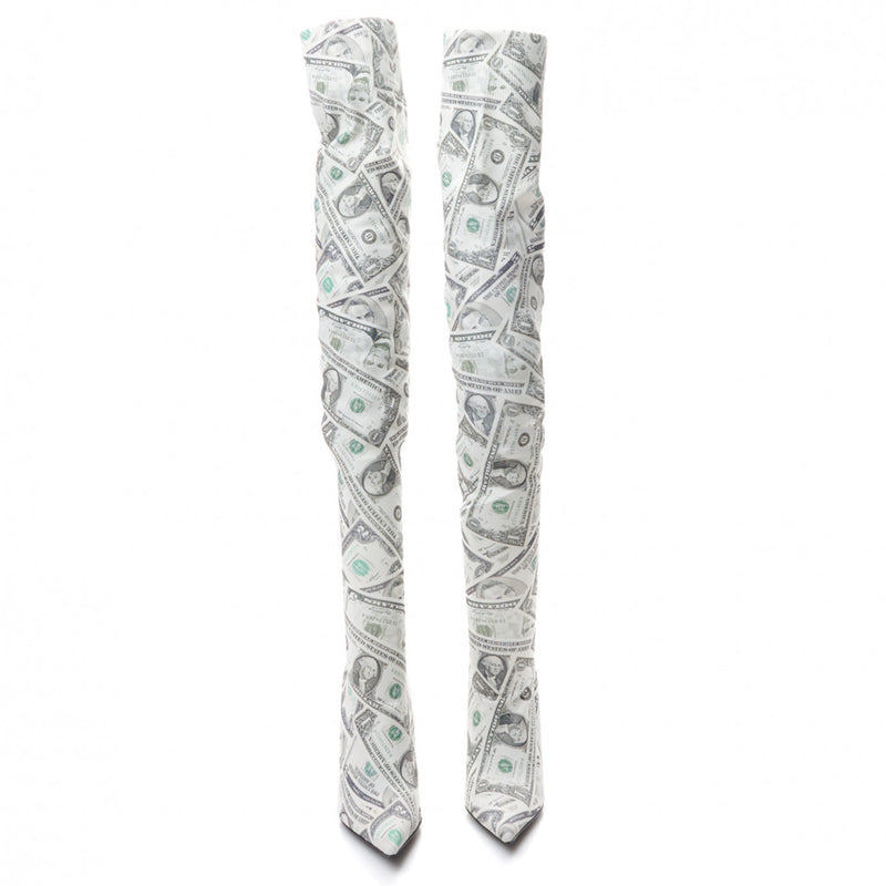 Balenciaga White Knife Dollar 110 Stretch Fabric Over-The-Knee Boots 36.5
