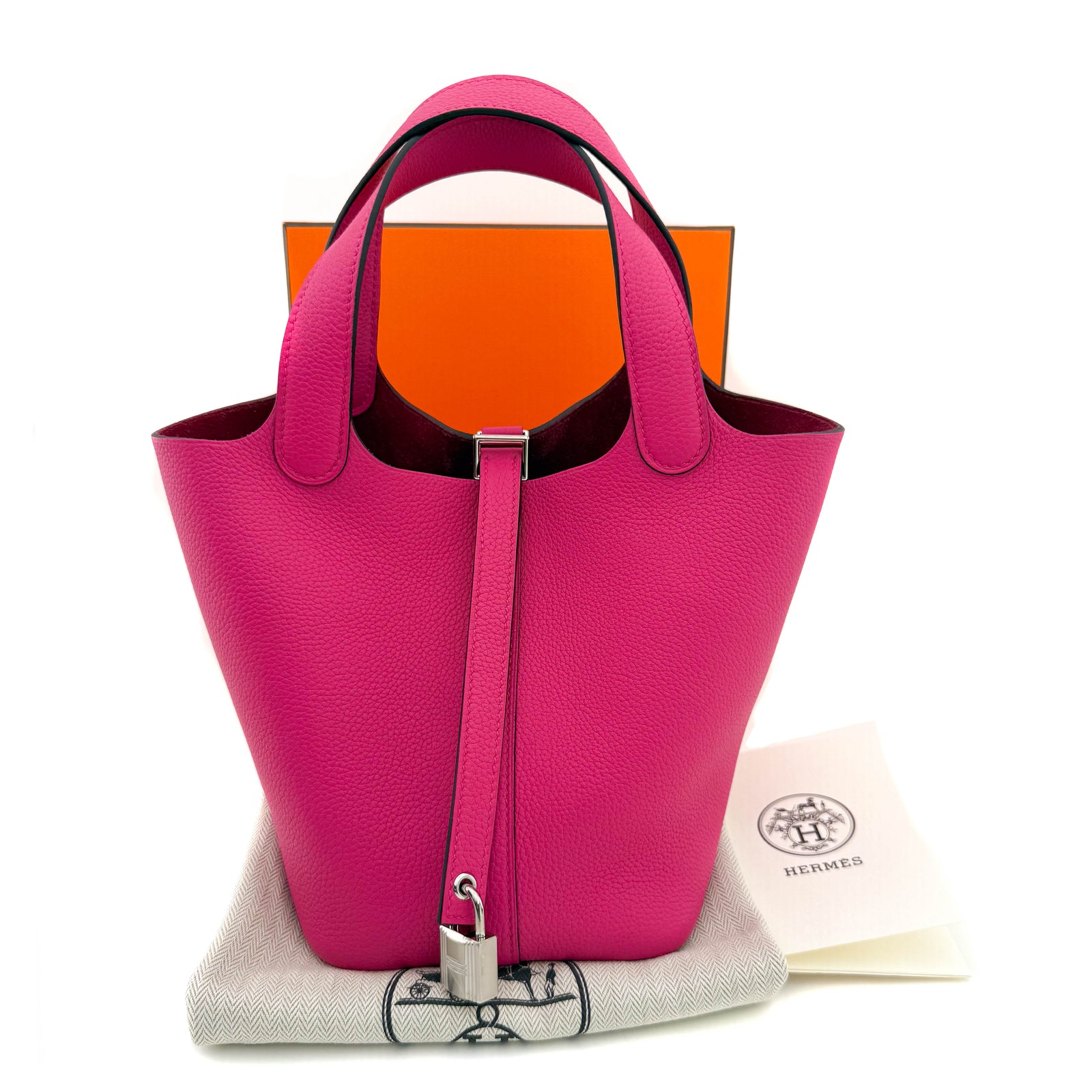 Hermes Rose Shocking Clemence Leather Picotin 18
