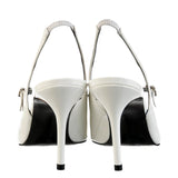 Alessandra Rich White Patent Leather Crystal Embellished Slingback Pumps