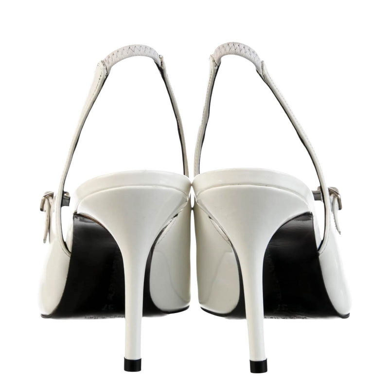 Alessandra Rich White Patent Leather Crystal Embellished Slingback Pumps